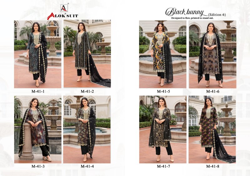 Black Bunny Edition 6 By Alok Viscose Rayon Dress Material